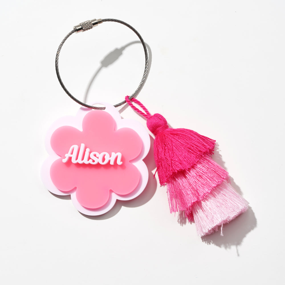 Personalized Name Bag with Triple Tassel, Flower Design