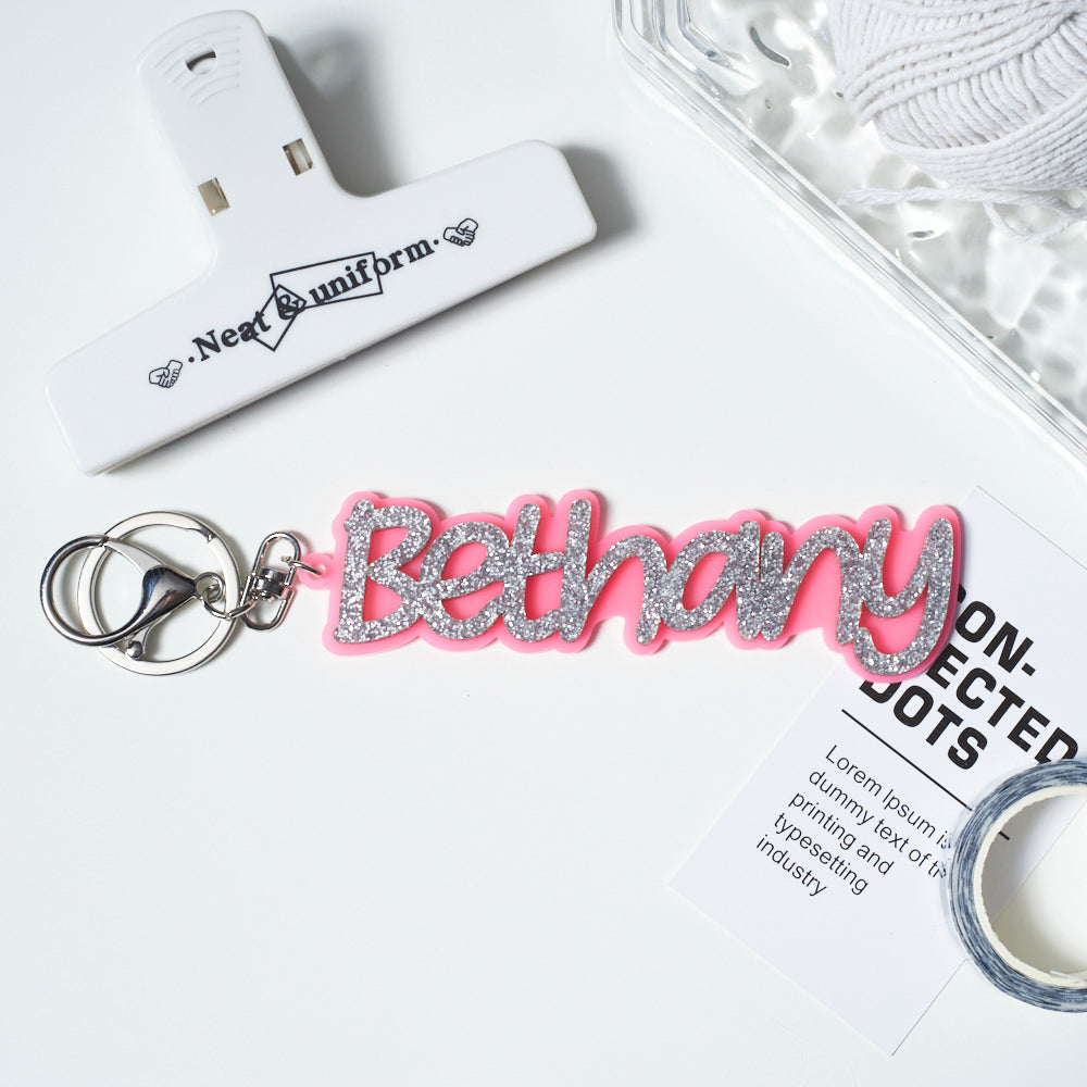 Customized Acrylic Key Chain - Glitter Text Ver.