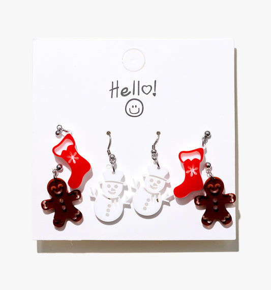 Christmas Cartoon Carnival Earrings Set (3 Pairs)