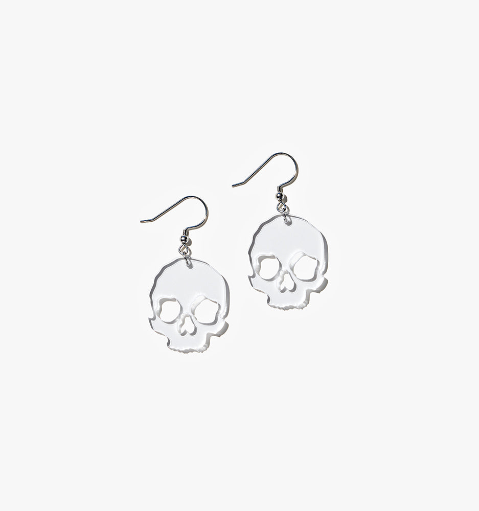 Quirky Clear Skull Drop Earrings/Ear Clip