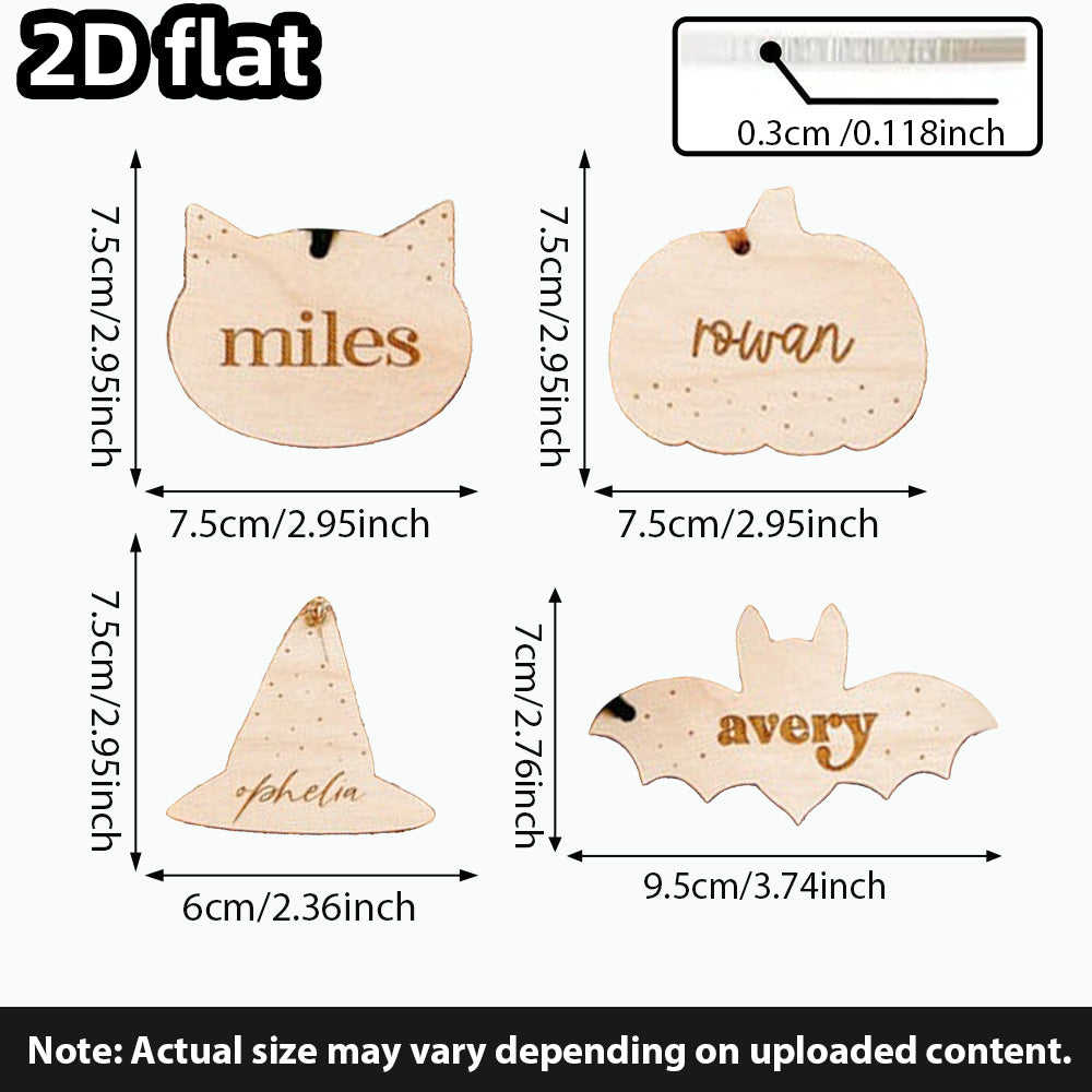 Personalized Kids Halloween Gift Tags, Wooden Design