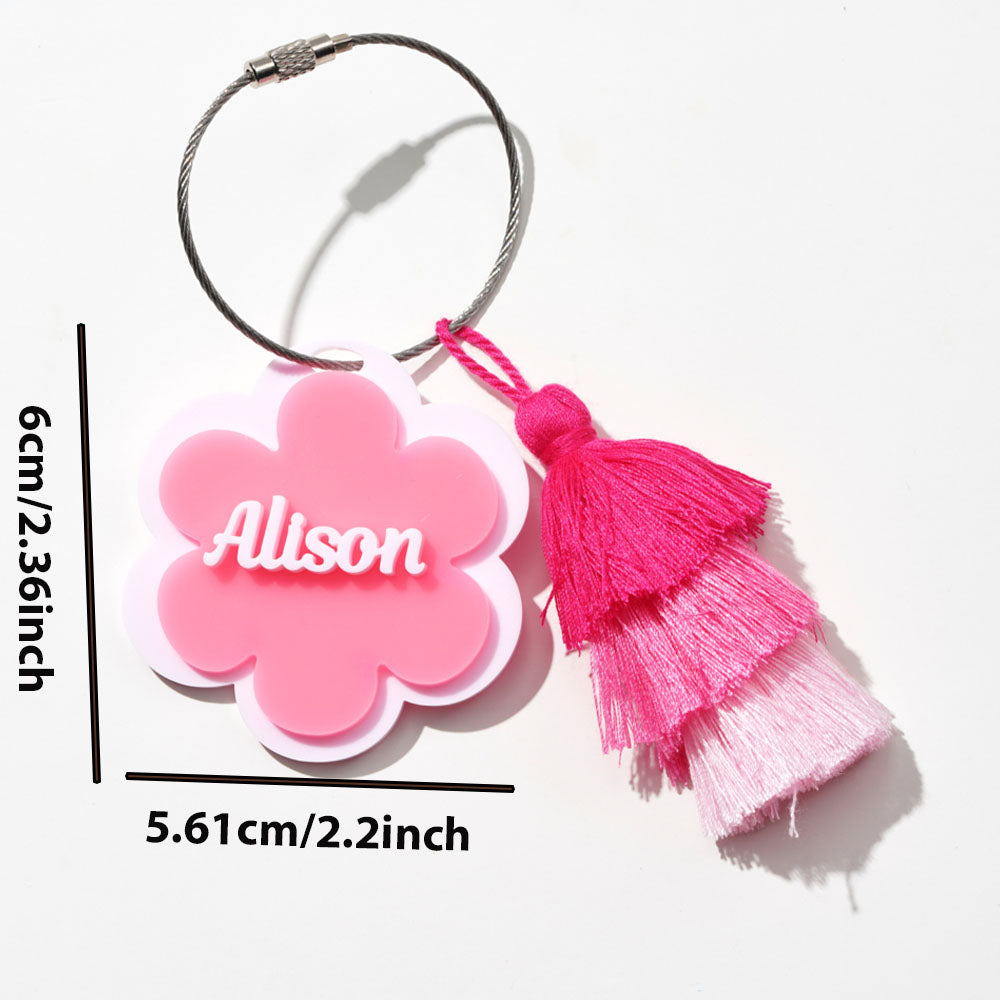 Personalized Name Bag with Triple Tassel, Flower Design