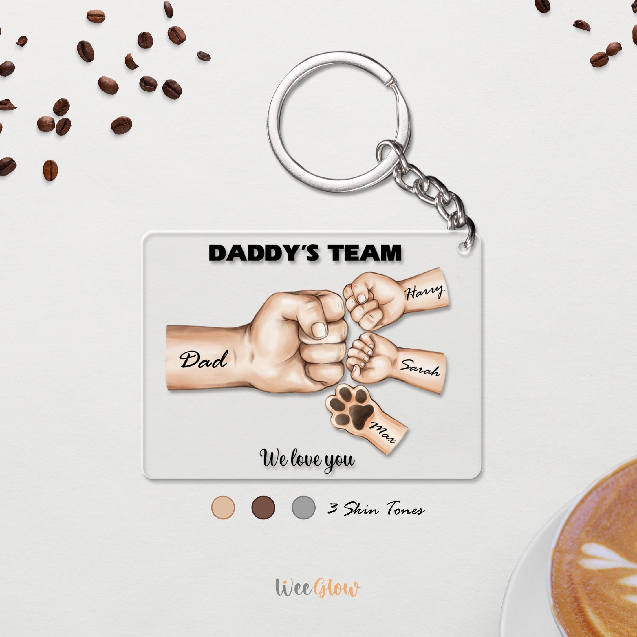 Daddy's Team Fist Bump Personalized Acrylic Keychain