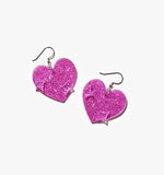 Glitter Acrylic Heart Drop Earrings/Ear Clip