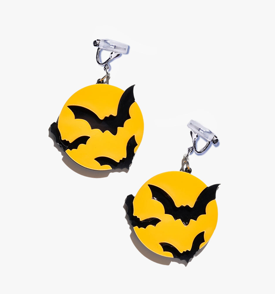 Halloween Moon & Bat Earrings/Ear Clip