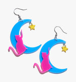 Colorful Moon And Cat Earrings/Ear Clip