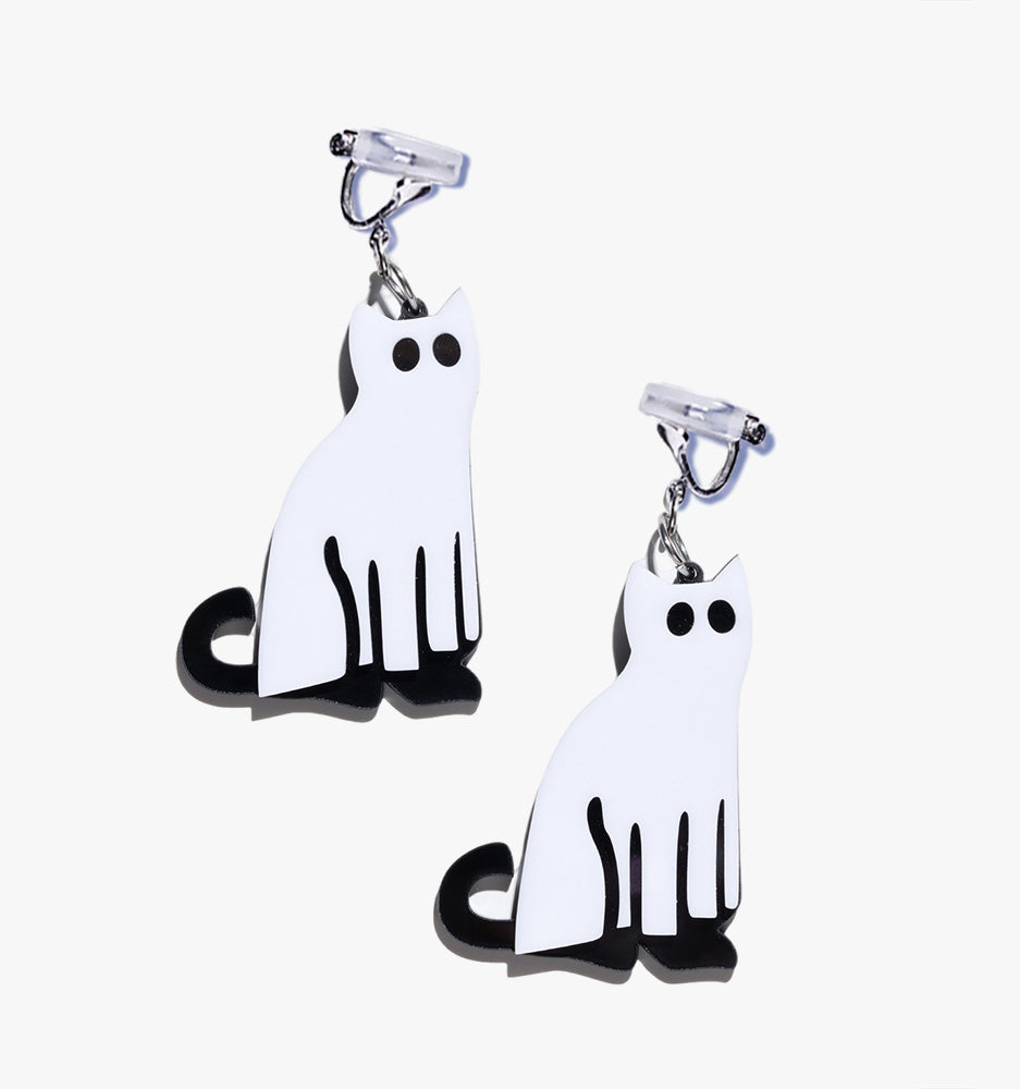 Halloween White Cat Earrings/Ear Clip