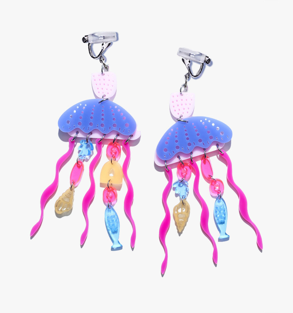 Pink Luminous Jellyfish Dangle/Ear Clip