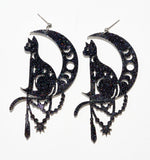 Statement Black Cat Moon Earrings/Ear Clip